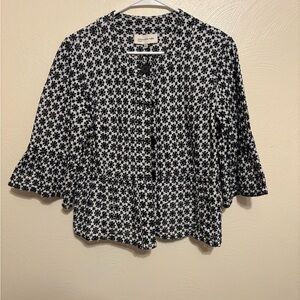 Jones New York Sport Black White Floral Cotton Jacket Size L